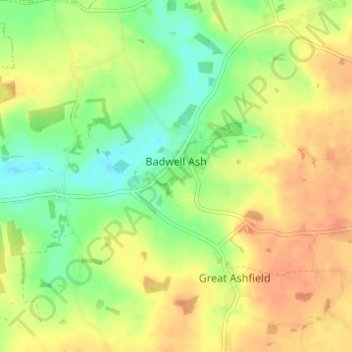 Badwell Ash topographic map, elevation, terrain