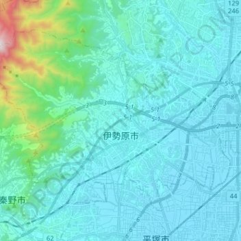 Isehara topographic map, elevation, terrain