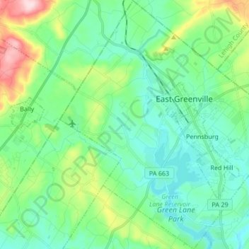 Upper Hanover Township topographic map, elevation, terrain