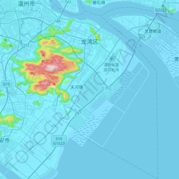 Longwan District topographic map, elevation, terrain