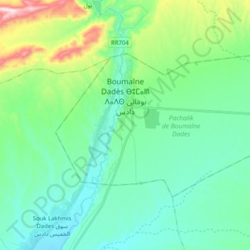 Boumalne Dades topographic map, elevation, terrain