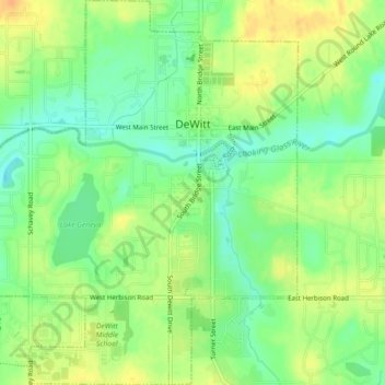 DeWitt topographic map, elevation, terrain