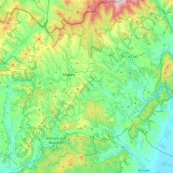District of Myjava topographic map, elevation, terrain