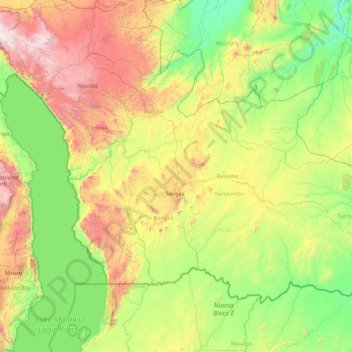 Ruvuma Region topographic map, elevation, terrain