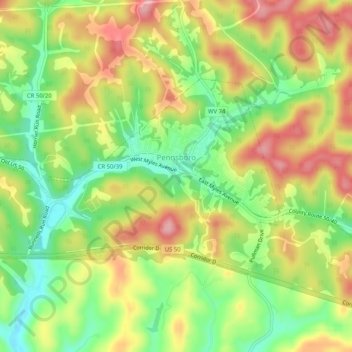 Pennsboro topographic map, elevation, terrain