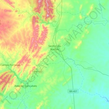 Senhor do Bonfim topographic map, elevation, terrain