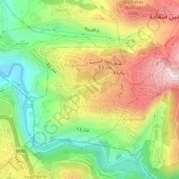 Mansourieh topographic map, elevation, terrain