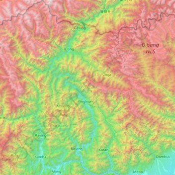 Upper Siang topographic map, elevation, terrain