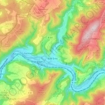 Bad Ems topographic map, elevation, terrain