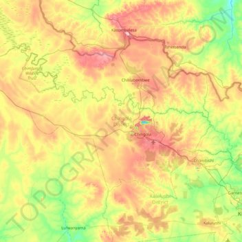 Chingola District topographic map, elevation, terrain