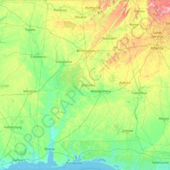 Alabama topographic map, elevation, terrain