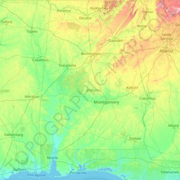 Alabama topographic map, elevation, terrain