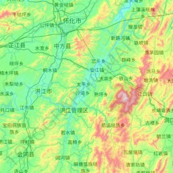 Hongjiang topographic map, elevation, terrain