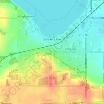 Town of Sylvan Lake topographic map, elevation, terrain