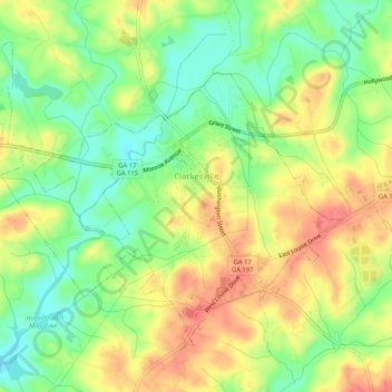 Clarkesville topographic map, elevation, terrain