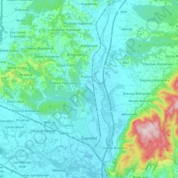 Town of Zaprešić topographic map, elevation, terrain