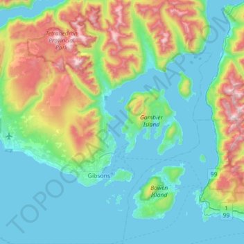 Area F (West Howe Sound) topographic map, elevation, terrain