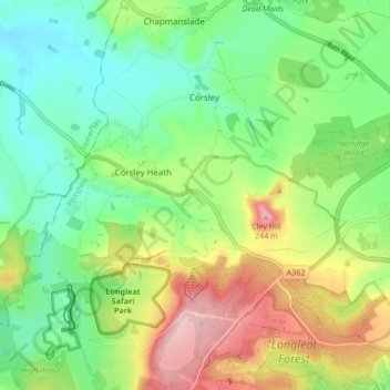 Corsley topographic map, elevation, terrain