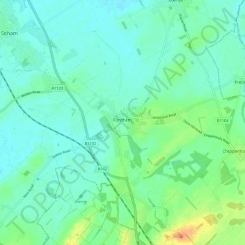 Fordham topographic map, elevation, terrain