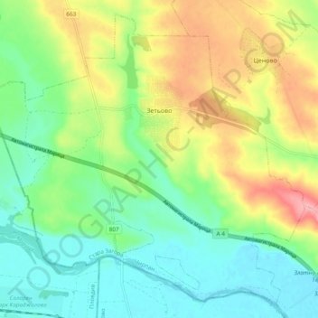 Zetiovo topographic map, elevation, terrain