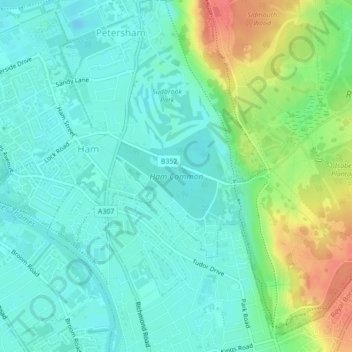 Ham Common topographic map, elevation, terrain