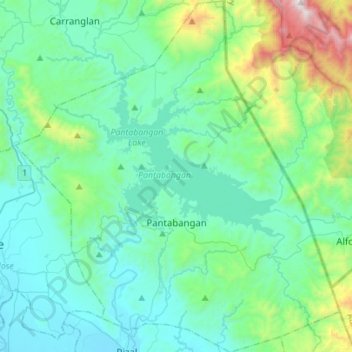 Pantabangan topographic map, elevation, terrain