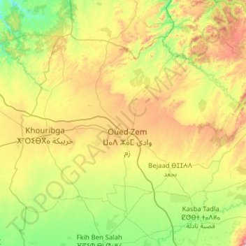 Khouribga Province topographic map, elevation, terrain