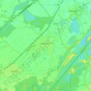 Gambsheim topographic map, elevation, terrain