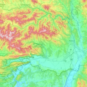 okres Košice - okolie topographic map, elevation, terrain