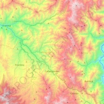 Cañasgordas topographic map, elevation, terrain