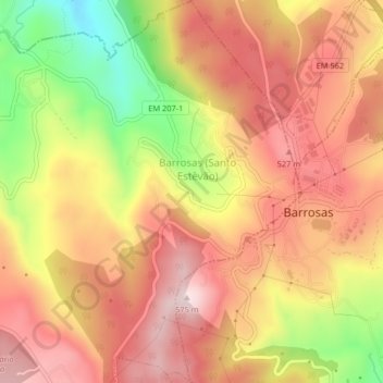 Barrosas (Santo Estêvão) topographic map, elevation, terrain