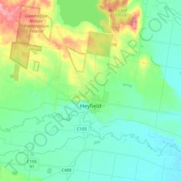 Heyfield topographic map, elevation, terrain