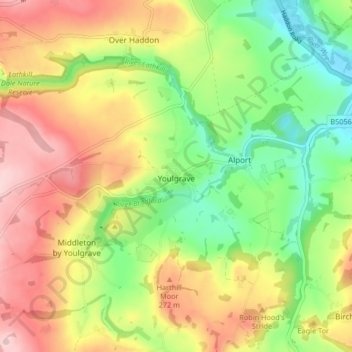 Youlgreave topographic map, elevation, terrain