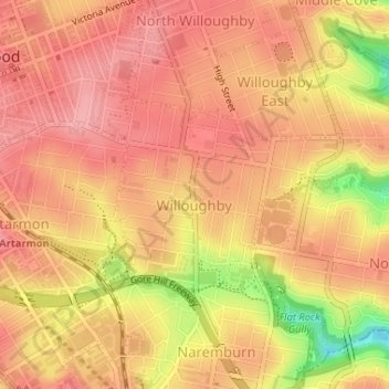 Willoughby topographic map, elevation, terrain