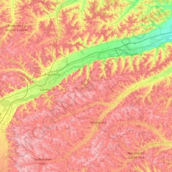 Landkreis Landshut topographic map, elevation, terrain