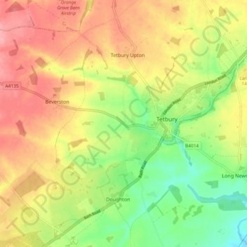 Tetbury Upton topographic map, elevation, terrain