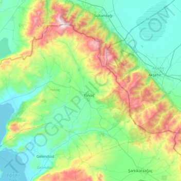 Yalvaç topographic map, elevation, terrain