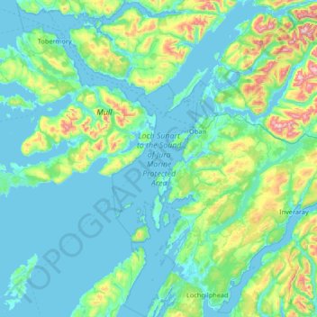 Loch Sunart to the Sound of Jura Marine Protected Area topographic map, elevation, terrain