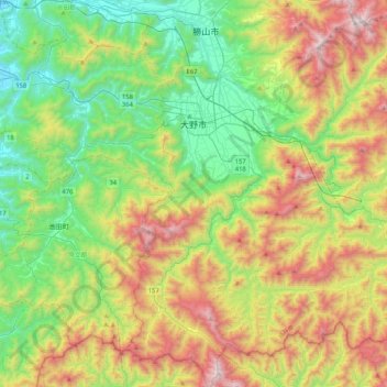 大野市 topographic map, elevation, terrain