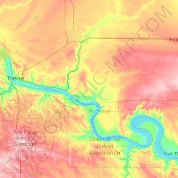 Hughes County topographic map, elevation, terrain