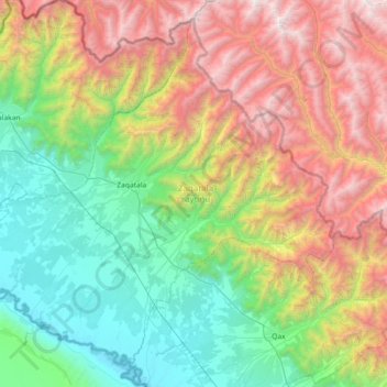 Zaqatala District topographic map, elevation, terrain
