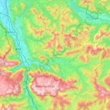 Bezirk Hallein topographic map, elevation, terrain