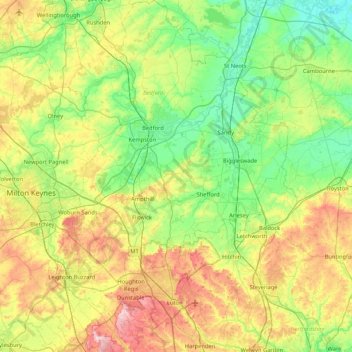 Bedfordshire topographic map, elevation, terrain