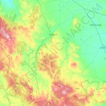 Seyitgazi topographic map, elevation, terrain