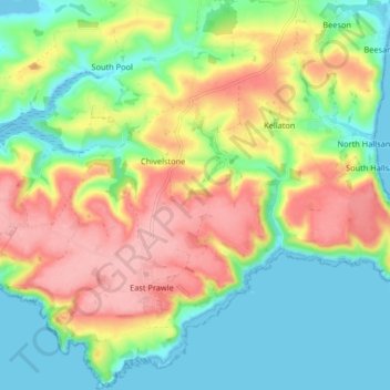 Chivelstone topographic map, elevation, terrain