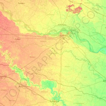 Faizabad topographic map, elevation, terrain