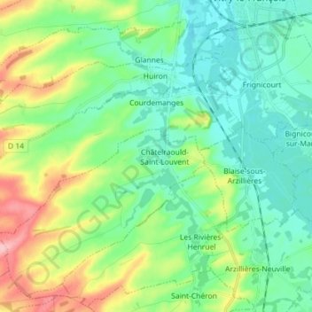 Courdemanges topographic map, elevation, terrain