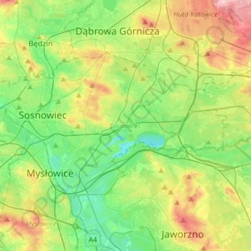 Sosnowiec topographic map, elevation, terrain