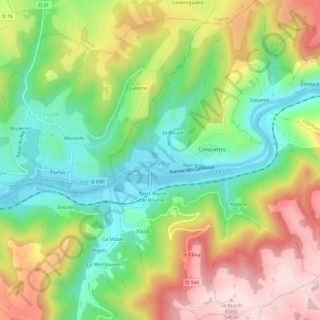 Bouillac topographic map, elevation, terrain