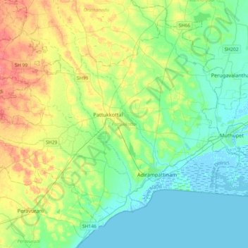 Pattukkottai topographic map, elevation, terrain